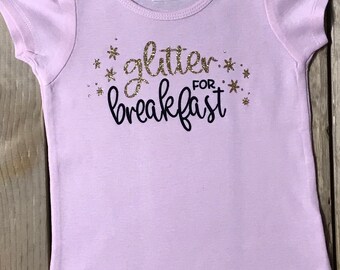 Glitter For Breakfast Pink Short Puff Sleeve T-shirt