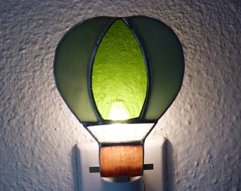 Stained Glass Night Light, Green Hot Air Balloon, Wall Plug in, Birthday Gifts For Him Her Bathroom Kitchen Bedroom Home Decor U L Certified