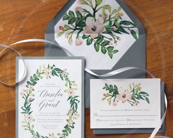 Watercolor Floral Wedding Invitations (50 Invitation Suites)