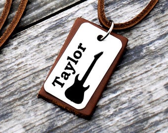 Personalized Musician Necklace, Personalized Jewelry, Name Necklace, Guitar Necklace, Birthday Gift, Husband Gift, Music Gift, Musician Gift