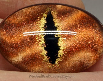 Copper, Brown and Gold Dragon Eye Cabochon 30x20mm Glass Eye Hand Painted