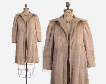 Vintage 40s FUR COAT / 1940s Sheared Curly Pastel Tan Lamb Fur Winter Coat xs - s