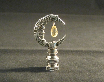 Lamp Finial-Antq. Silver Moon W/Bead-Satin Nickel Base
