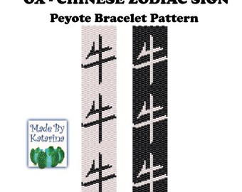 Peyote Pattern - OX - Chinese Zodiac Sign - INSTANT DOWNLOAD pdf - Peyote Stitch Bracelet Pattern - Ox Peyote Bracelet Pattern