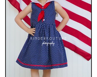 Sailor Dress Pattern - PDF Sewing Pattern - Girls Sailor Collar Dress