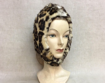 1960s LEOPARD Fur print Hat / 60s Rabbit Fur Winter Hat