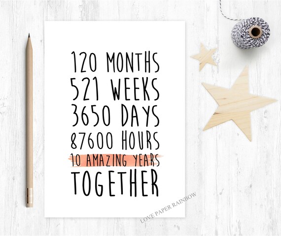 10th anniversary card, 10th wedding anniversary card, 10 years together, 10 amazing years, valentines card, gay anniversary card,