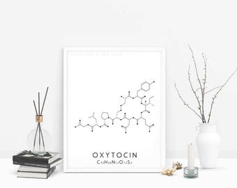 Oxytocin Print, Chemical Love Molecule Print, Chemistry Poster, Molecular Structure Print, Black & White Wall Art, Science Wall Decor