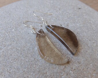 Smoky Quartz moon earrings - crystal jewelry ethical sourced in Australia - large gem stone earrings