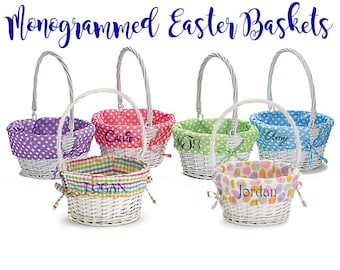 Easter Basket, Monogrammed Easter Basket, Personalized Easter Basket, Polka Dot Easter Basket, Wicker Easter Basket with Liner - WW01