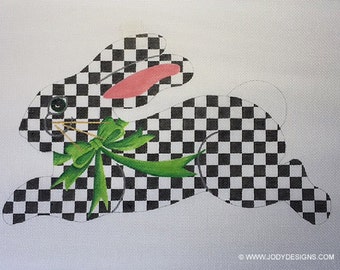 Black and White Checked Bunny Needlepoint - Jody Designs
