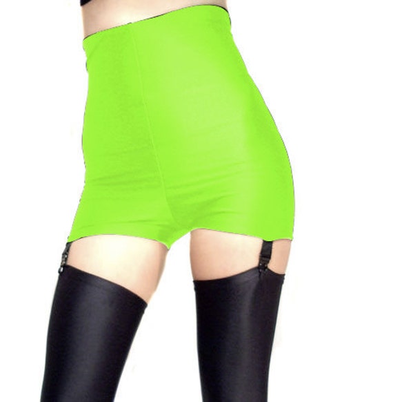 Neon green spandex shorts These mid-length dance shorts are the perfect go-to wardrobe staple for dancers. Constructed from 4-way stretch matte nylon/spandex for comfort and ease of movement. Constructed from 4-way stretch matte nylon/spandex for comfort and ease of movement.