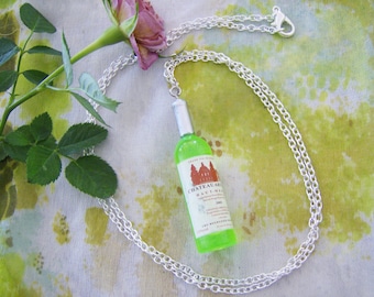 Green wine bottle pendant necklace - wine jewelry - plastic wine pendant - silver chain necklace - mini wine bottle necklace - wine gift