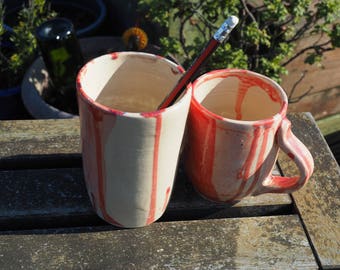 Candy striper coffee mug and pencil holder