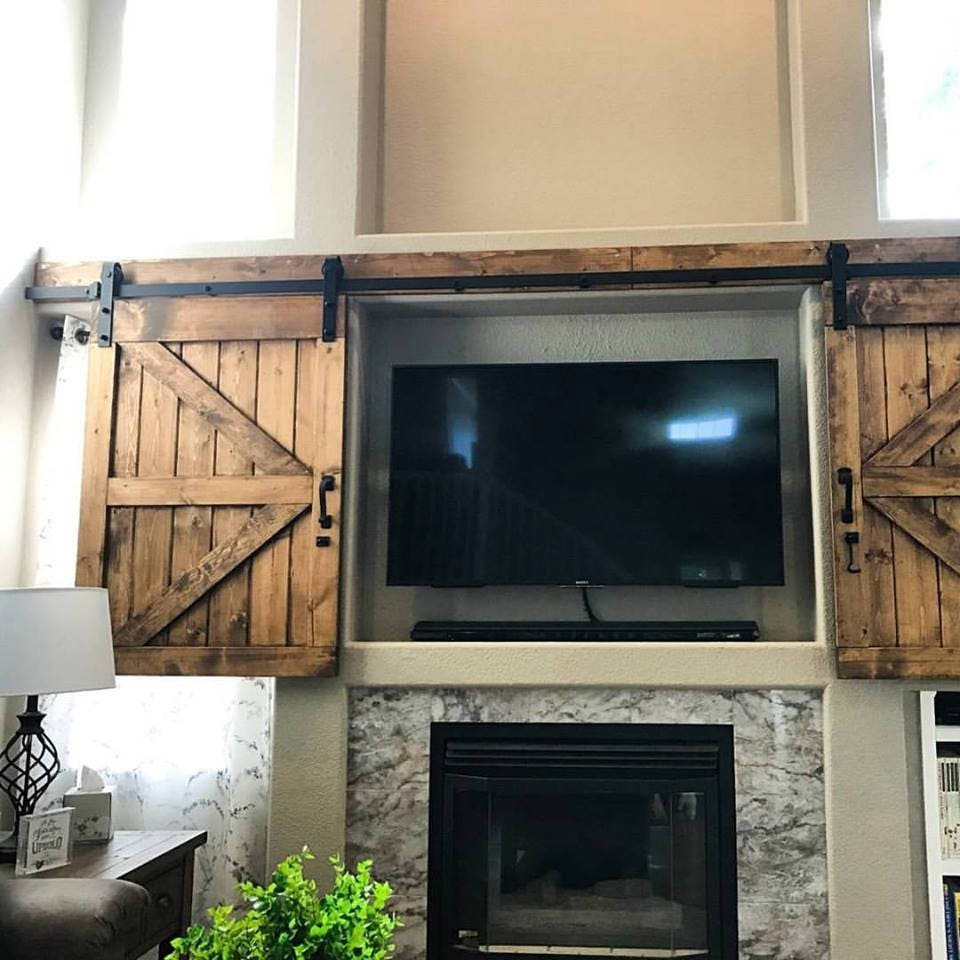 TV Hide Barn Door Set Rustic TV Barn Door Sliding