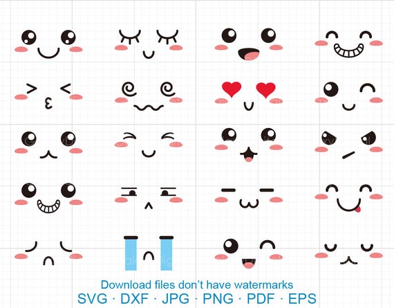 Download Cute Faces Clipart SVG Kawaii Faces SVG DXF Silhouette Cricut