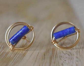 Lapis Lazuli and Gold plated wire earrings