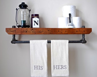 Industrial Bathroom Shelf, Floating Pipe Shelf, Reclaimed Wood Bathroom Shelf, Industrial Pipe Shelf, Vintage Industrial Shelf