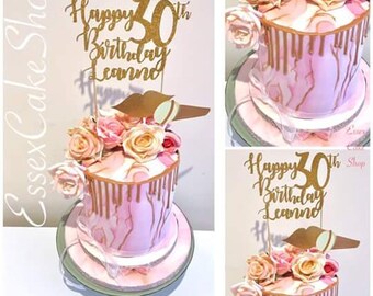 Happy Birthday Cake Topper, Birthday Cake Decoration, First Birthday Cake Topper, Personalised Cake Topper, pink, rose gold, silver,