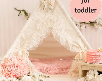 teepee, teepee with lace, teepee tent, teepee with mat, kids teepee - BABY BIANCA