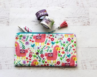 Llama zipper pouch - llama love pencil pouch - llama planner bag - pencil bag - pen pouch - cute llama bag - pink tassel charm - BUJO bag
