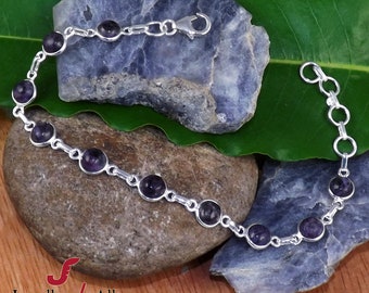 Charoite Bracelet, 925 Silver Bracelet, Handmade Bracelet, 6mm Round Bracelet, Adjustable Bracelet Gemstone Bracelet, Lobster Claw, Charoite