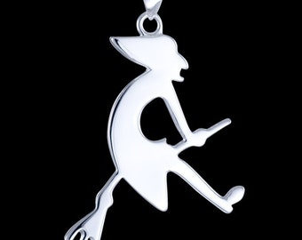 Solid sterling silver witch pendant, solid 925 sterling silver pendant