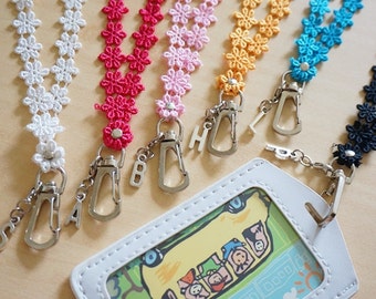 Feminine ID badge holder lanyard, lace lanyard, white lanyard, key lanyard, teacher lanyard, teacher gift