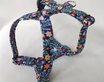 Handmade Blue Floral Print Dog Harness