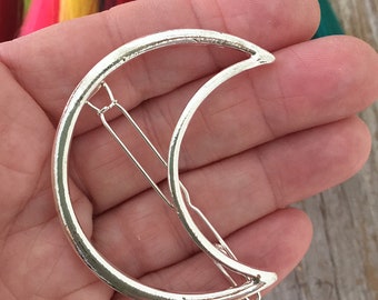 Moon Barrette/ One Silver Color Coated Moon Barrette/ Open Bezel Moon Hair Barrette/ Hair Clip Blank to Decorate SU109