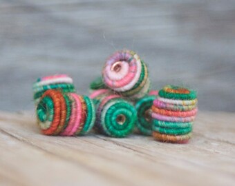 7 Barrel Beads - Handmade Fabric Textile Beads for Artisan Jewelry Designs - Fiber Art Beads - Textile Art Beads - Hippie Boho Beads