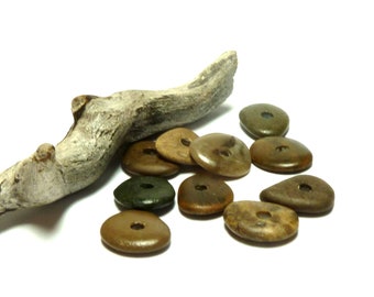 Pebbles OREGON TRAIL Genuine Drilled Beach Stones Focal Jewelry Beads Natural Donuts Organic Wheels Spacers Rondelles