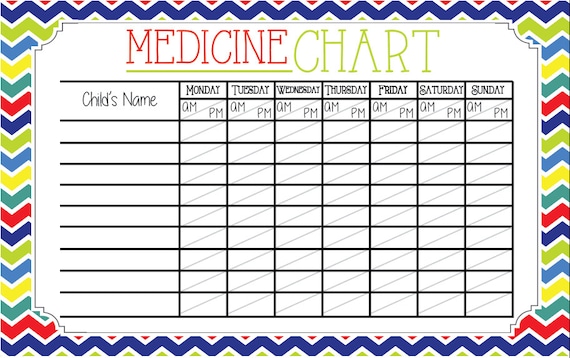 Kids Medicine Chart with a girl style and a boy style INSTANT