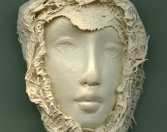 Polymer Clay One of a Kind Ivory Face with Fabric Cab FFI 1