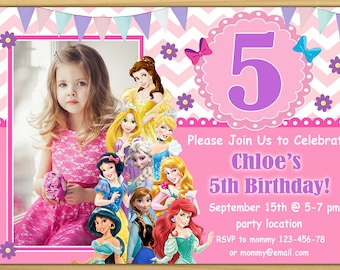 SALE Disney Princess Birthday Invitation, Disney Princess Invitation, Princess Invitation, girls Birthday Invitation- Digital file