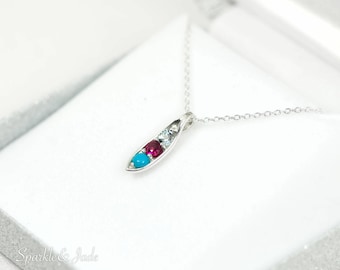 Personalized Peas in a Pod Family Necklace for Mother in Sterling Silver, 14k White Yellow or Rose Gold with 1, 2, 3, 4 or 5 Stones