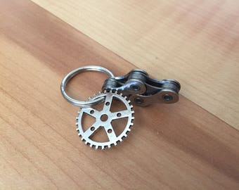 Recycled Bike Chain Keychain with Gear Charm