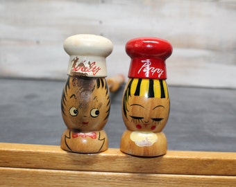 Wooden Salty and Peppy Salt and Pepper Shakers, Barbecue Shakers, BBQ Shakers, Long Handle