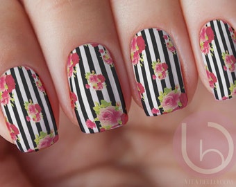 Black Line Floral WaterSlide Decal, Nail Design, Nails, Press On Nail Decal, Nail Design, Nail Art