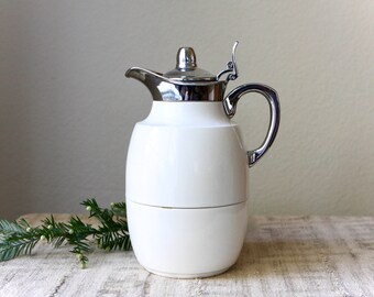 Vintage Mid Century Alfi Juwel Thermal Carafe, West Germany, White Lacquered Metal with Chrome Accents
