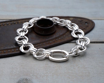 Chunky Sterling Silver Chain Link Bracelet - sterling silver link bracelet - sterling silver plain link bracelet - layering bracelet