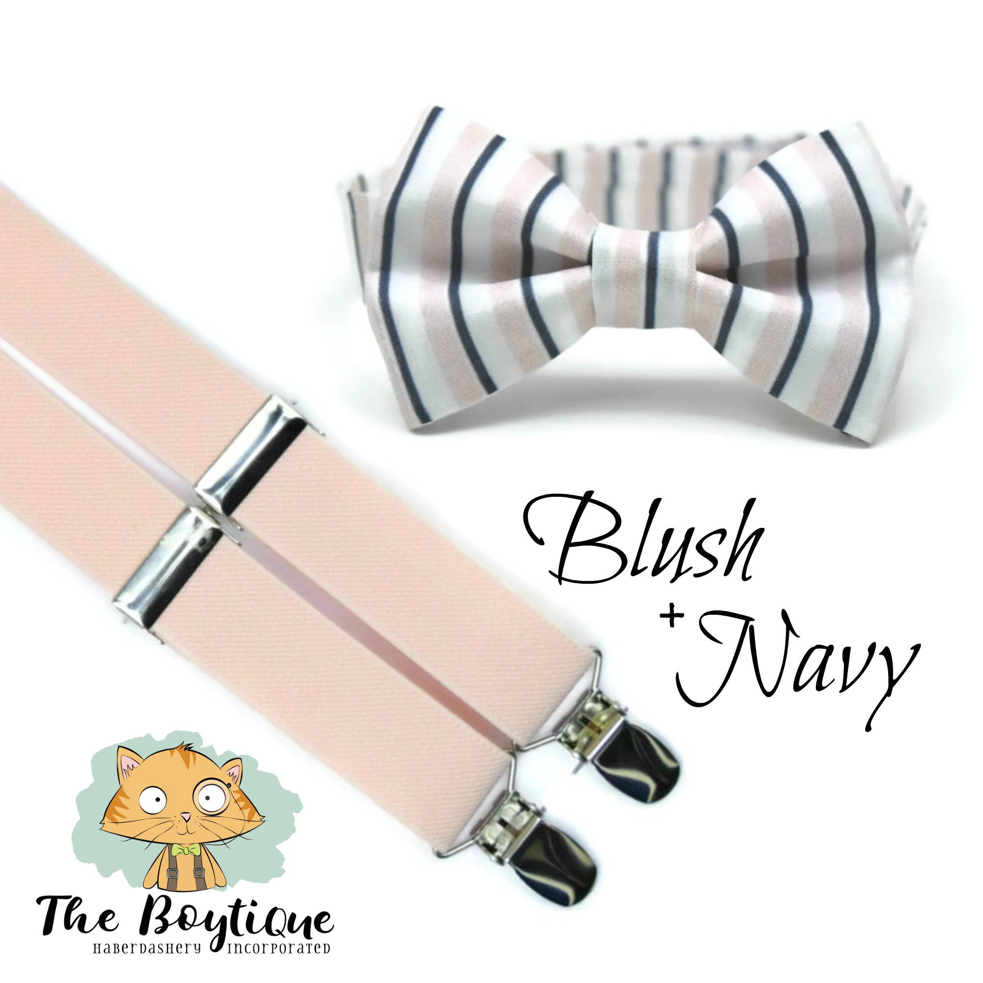 blush suspenders and bow tie