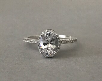 Oval Simulated Diamond 925 Sterling Silver Engagement Promise Ring, Women's April Birthstone Ring, Solitaire Ring