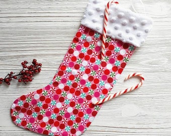 Handmade Red Felt Christmas Stocking With Candy Canes And