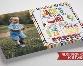 Reeling in the Big One Fishing Photo Birthday Invitation with FREE Thank You Note!