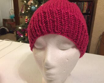 Hand Knitted Pink Acrylic Hat