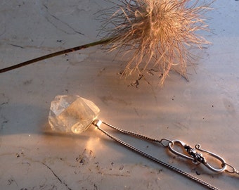 Silver Necklace with Raw Fluorite Crystal