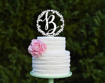 Wedding Cake Topper Personalized with Initial Rustic Wedding Cake Topper