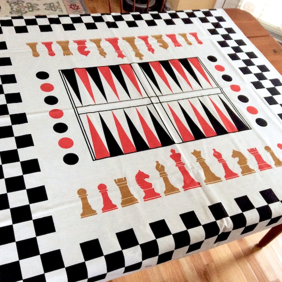 Games Theme Tablecloth 4 Napkins Backgammon Board Fallani Cohn