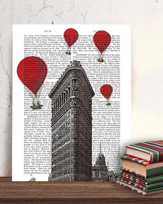 Flat Iron Building & Red Hot Air Balloon Print wall art